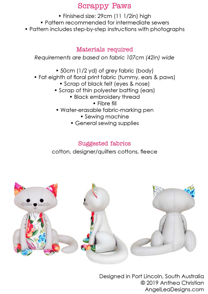 Scrappy Paws Cat Sewing Pattern - HARD COPY