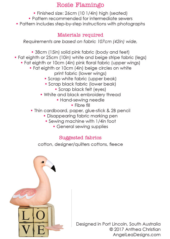 Flamingo Soft Toy PDF Sewing Pattern