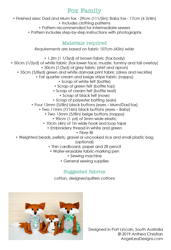 Fox Family PDF Sewing Pattern