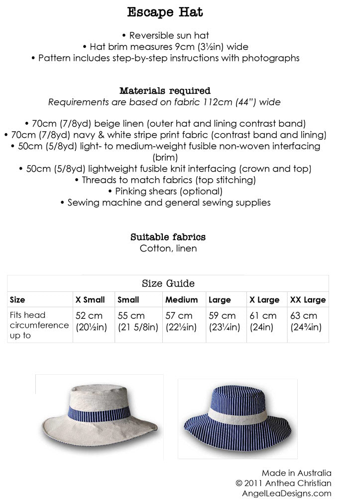 Escape Hat PDF Sewing Pattern