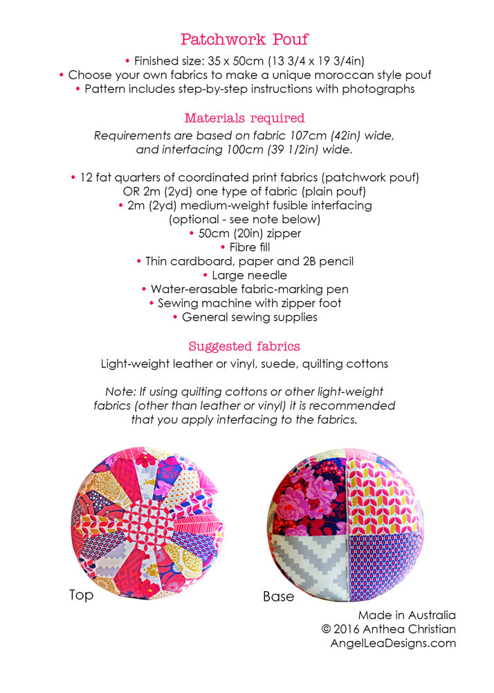 Patchwork Pouf PDF Sewing Pattern